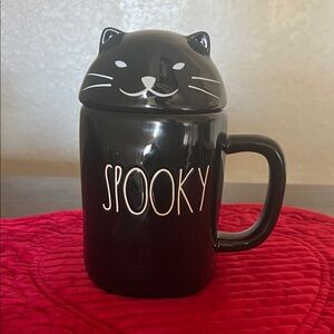 Rae Dunn Spooky Black Cat Mug with Lid